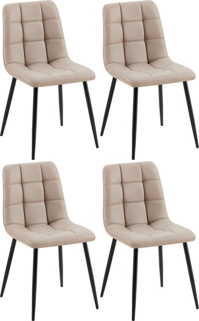 CLP Antibes Set van 4 Eetkamerstoelen - Zonder armleuning - Metaal frame - Kunstleer/taupe