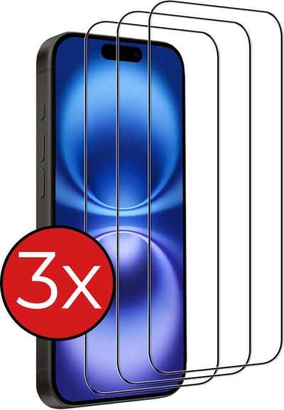 Screenprotector - 3 Stuks - Geschikt voor Apple iPhone 16 - Full Cover - Beschermglas - Gehard Glas - Tempered Glass - Screen Protector