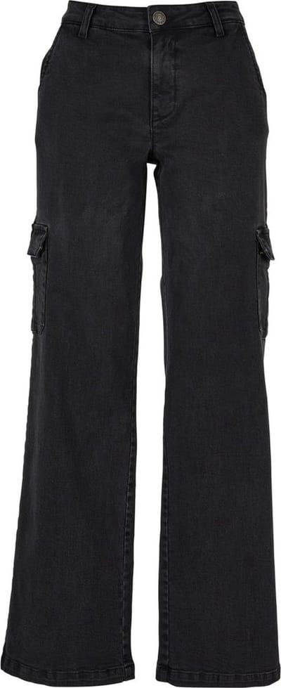 Urban Classics - High Waist Straight Denim Cargobroek - Taille, 32 inch - Zwart