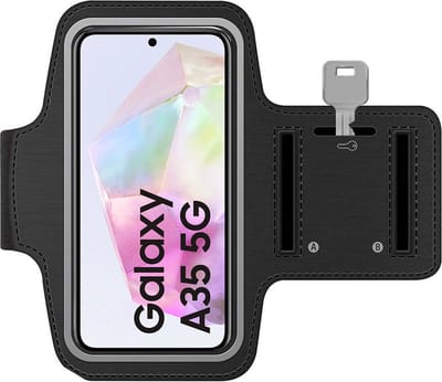 Sportarmband geschikt voor Samsung Galaxy A35 - Hardloop Telefoonhouder - Armband - Sportband - Zwart