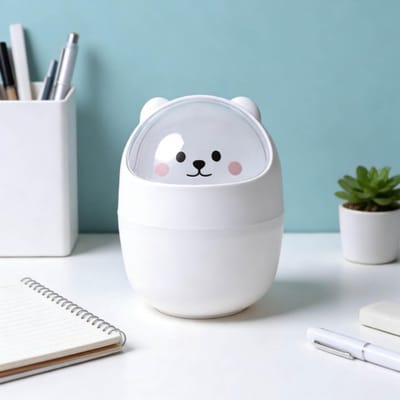 Mini Desktop Afvalbak in Dierenvorm met Swingdeksel - Schattige Prullenbak voor Keuken en Bureau, Compact en Handig voor Thuis en Kantoor