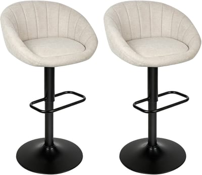 PIPIPOXER-Barkrukken set van 2, fluweel linnen keukenstoel, draaibare barkruk voor keuken/thuisbar,Beige