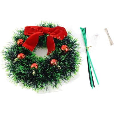 Kerst Auto Krans Decoratieve LED Verlichte Auto Krans met Rode Strik voor Vakantie Autodecoratie black