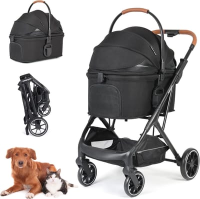 Huisdierenwagen - Reisbuggy Honden - Comfortabel Vervoer - Opvouwbaar Lichtgewicht - Tot 30kg - Zwart