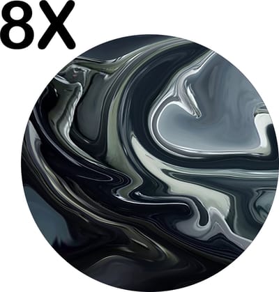 Luxe Ronde Placemat - Abstract Vloeibaar Metaal - Set van 8 Placemats - 50x50 cm - 2 mm dik Vinyl - Anti Slip - Afneembaar