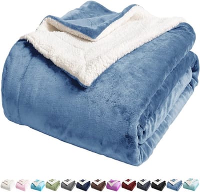Superzachte Sherpa Fleece Dekens voor Twee Personen - Luxe Omkeerbare Pluche Deken in Lichtblauw