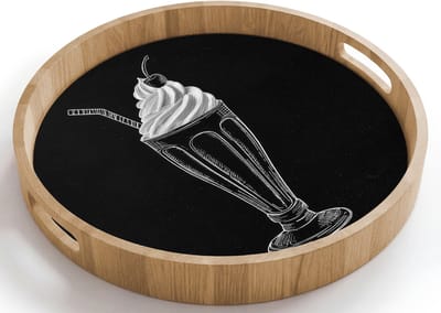 Dienblad rond 40x40 cm - Schootdienblad hout - Ijscoupe - Kers - Krijtstijl - Slagroom - Borrelplank rechthoek - Plateau houten dienbladen