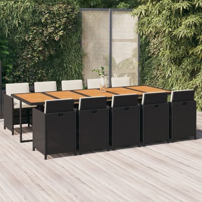 vidaXL - 11-delige - Tuinset - met - kussens - poly - rattan - zwart