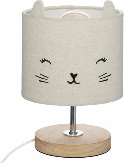 Atmosphera Nachtlampje kat - voor kinderen - grijs - linnen - D15 x 21 cm - Tafellamp/bureaulamp
