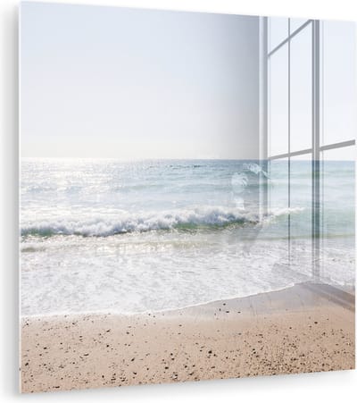 MuchoWow® Glasschilderij 50x50 cm - Schilderij acrylglas - Strand - Water - Turquoise - Foto op glas - Muurdecoratie woonkamer - Wanddecoratie slaapkamer - Schilderijen