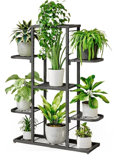 Stervia Plantenrek - Plantenstandaard - Plantentafel - 5 laags - Binnen En Buiten - Verstelbaar - Zwart - 23 x 62.5 x 88 cm