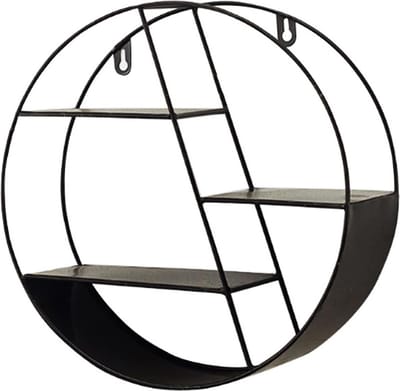 Caryota Wandrek Rond - Volledig Metaal - Wanddecoratie - Zwart - 29 x 29 x 10 cm