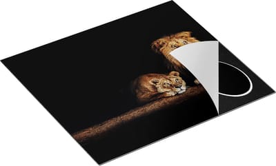 Chefcare Inductie Beschermer Leeuw en Leeuwin op een Boomstronk - 60x50 cm - Afdekplaat Inductie - Kookplaat Beschermer - Inductie Mat