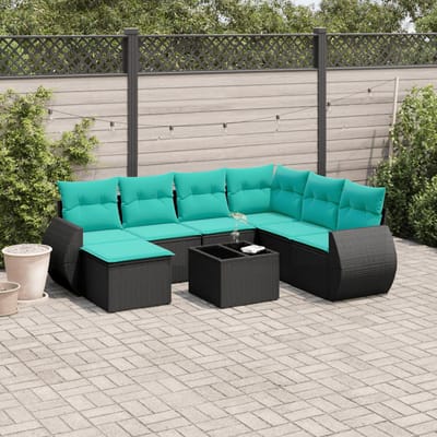vidaXL - 8-delige - tuinbankset - met - kussens, - zwart - polyrotan