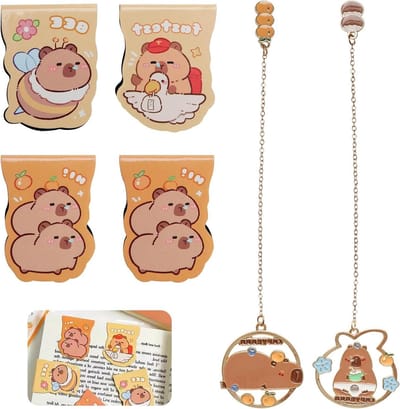 Set van 4 Magnetische en 2 Metalen Kawaii Boekmerken - Schattige Boekenleggers voor Volwassenen, Kinderen en Schoolbenodigdheden