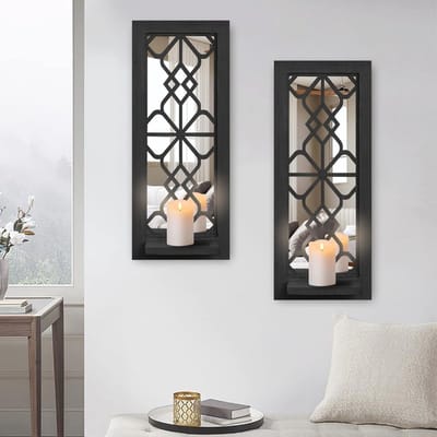 Houten wandkandelaar set van 2 - Rustieke muur decoratie met gesneden frame
