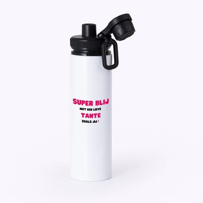Hacebo® - super blij met een lieve tante zoals jij waterfles met draaidop zwart - Tante - de liefste tante - verjaardag - cadeautje voor tante - tante artikelen - kado - geschenk - water fles - 850ML