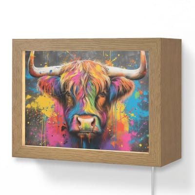 Wandlamp 20x15 cm - Oplaadbaar - Graffiti - Schotse hooglander - Koe - Kleurrijk - Wandlampen binnen woonkamer - Slaapkamer lamp met kabel - Decoratieve nachtlamp - Vloerlamp snoer