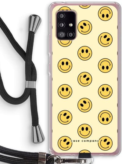 Case Company® - Hoesje met koord geschikt voor Samsung Galaxy A51 5G hoesje met Koord - Smiley N°2 - Telefoonhoesje met Zwart Koord - Bescherming aan alle Kanten en Over de Schermrand