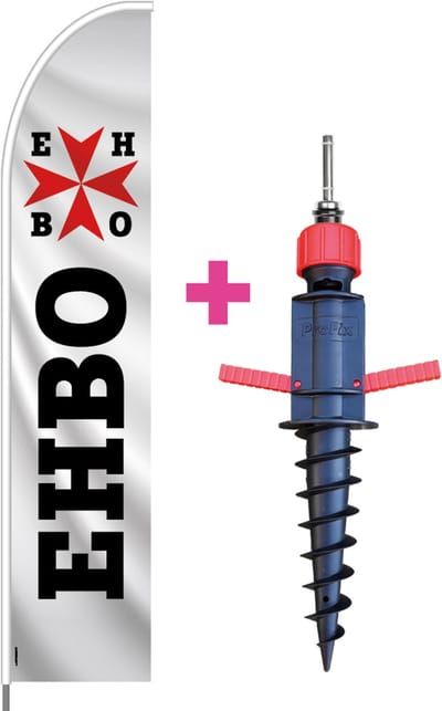 Beachflag - EHBO - Vlag + Grondboor + Rotator + Hengelsysteem + Draagtas - Actievlag.nl