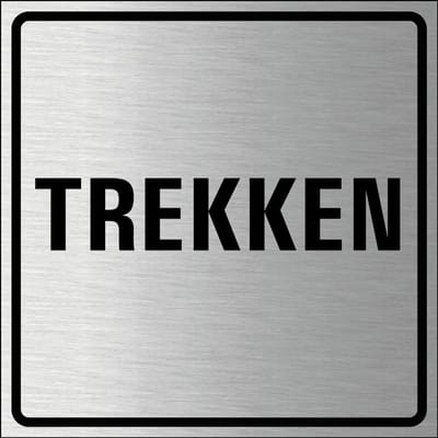 Trekken bordje, geborsteld aluminium 100 x 100 mm