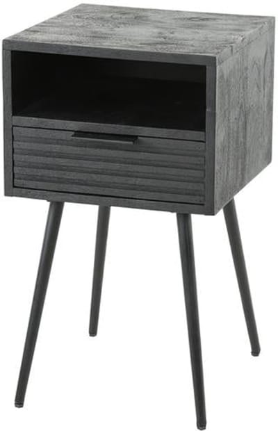 Luxe Nachtkastje Industrieel Mangohout met Lade (40 x 45 x 53 cm) - Houten Nachtkastje Zwart - Nachtkast Industrieel / Modern / Landelijk - Industrieel Nachtkastjes - Nachtkast - Nachtkastje Hout / Zwart - Bijzettafeltjes Woonkamer