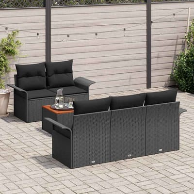 vidaXL - Tuinbank - Set - 6 - st - 5-Aantal - zitplaatsen - Zwart - poly - rattan