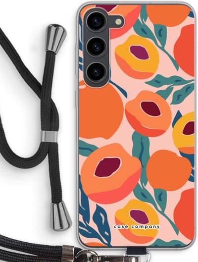 Case Company® - Hoesje met koord geschikt voor Samsung Galaxy S23 Plus hoesje met Koord - Perzik - Telefoonhoesje met Zwart Koord - Bescherming aan alle Kanten en Over de Schermrand