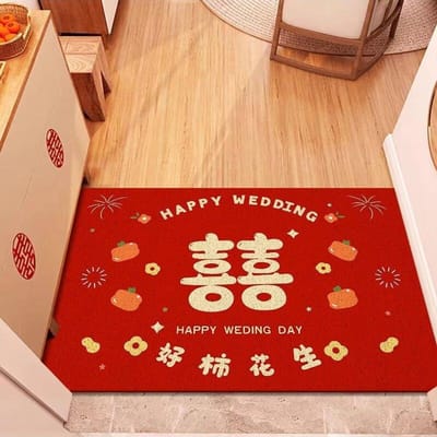 Nouveau Tapis de Mariage Chinois Rouge en Soie Tapis d'Entrée de Porte Paillasson Ménager Facile à Nettoyer Tapis à Frotter Tapis de Pieds en PVC 40 * 60cm [silk ring] brown