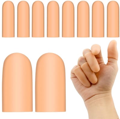 Set van 10 Nitril Vingerbeschermers, Gelvinger Covers voor Bescherming van de Vingertoppen, Hittebestendige Siliconen Vingerringen in Diverse Maten (Huidkleur)