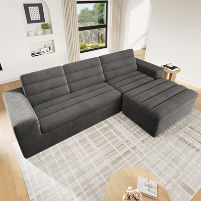 Moderne Hoekbank, L-Bank, 3-Zitsbank, Modulaire L-Vormige Hoekbank, Frameloos Ontwerp, Wolkbank, Vrij Combineerbaar, Ideaal Voor Woonkamers En Appartementen, Geen Montage Nodig, Chenillestof-Donkergrijs