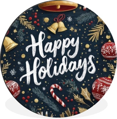 WallCircle - Wandcirkel - Muurcirkel - Feestelijk - Kerstgroet - Kleurrijk - Aluminium - Dibond - 30x30 cm - Binnen en Buiten