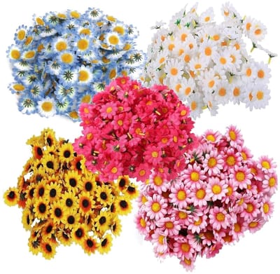 Dailygoods - Stuks Kunstbloemen - Madeliefjes Set van 200 Kleurrijke Kunstbloemen, Kleine Zijden Bloemen voor Decoratie, Bruiloft & Feesten