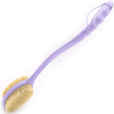 Douche lichaamsborstel - Rugschrobber - Huidreiniging - Dubbelzijdig ontwerp - 48 cm handvat - Lavendel