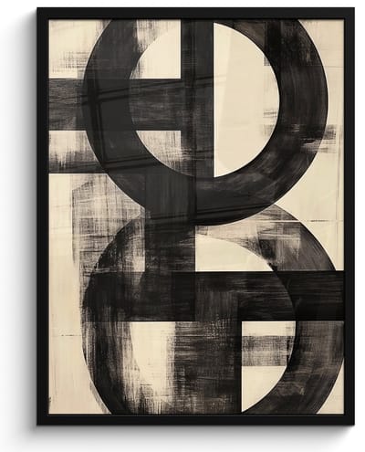 Poster in lijst - Fotolijst 60x80 cm - Posters - Cirkels - Balken - Zwart - Abstract - Posterlijst zwart - Decoratie - Wanddecoratie woonkamer - Muurdecoratie slaapkamer