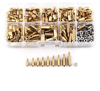 Allecto - M2.5 Messing Standoffs - 360-delige Set - Opbergdoos - RVS Moeren - PCB Reparatie - Geschikt voor Elektronica - Inclusief Opbergdoos