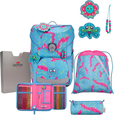 DerDieDas Schooltas ErgoFlex Easy Schulranzenset 5-delig Happy Pixel Lichtblauw