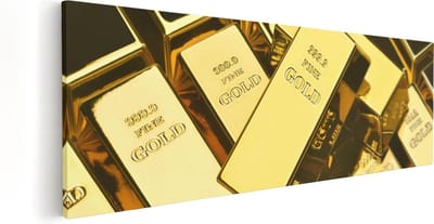 Artaza Canvas Schilderij Goud Stilleven - 60x20 cm - Wanddecoratie Rijkdom - Schilderijen Op Canvas Woonkamer - Muurdecoratie Goud