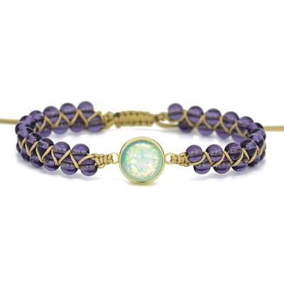 Marama - armband Marly Opaal-Amethist - damesarmband - paarse en blauwe edelstenen - verstelbaar - gevlochten vegan waxcord - one size fits all