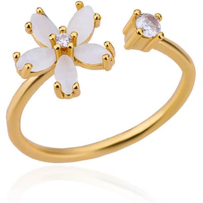 Exquis Bagues Fleur en Zircon Cubique pour Femmes Hommes Couleur Or Ouvert Réglable Acier Inoxydable Bague Mariage Bijoux de Couple anillos white