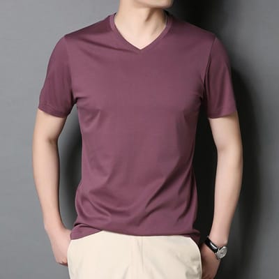 Heren T-shirt Zomer Nieuwe Mode Casual V-hals Effen Kleur Casual Katoen Korte Mouw Heren T-shirt L gray