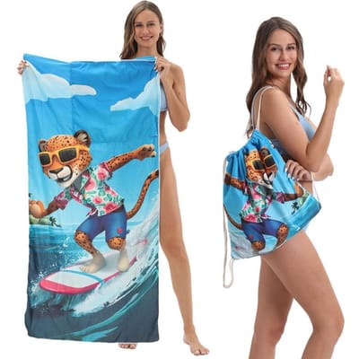 Serviette de plage pliable d'été pour filles 70 x 140/80 x 160 cm, imprimée, intégrée, avec sac de rangement 70*140CM