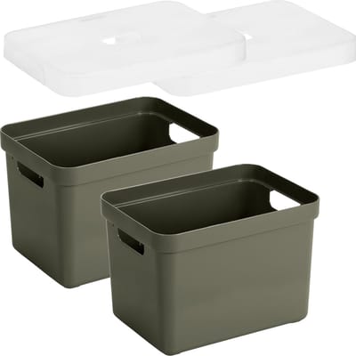Sunware Opbergboxen met transparante deksel - 2x stuks - kastmanden - donkergroen - 18 liter - kunststof - 35 x 25 x 24 cm - Opbergers