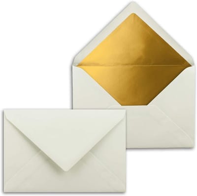 Solidchoice - - 25 B6 Enveloppen met gouden binnenvoering, natuurlijk wit, 12.5 x 17.5 cm