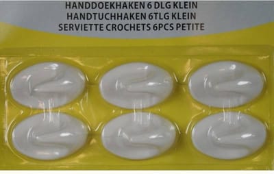 Benson Handdoekhaakjes - 6x - wit - zelfklevend - ovaal - kunststof - ophanghaakjes