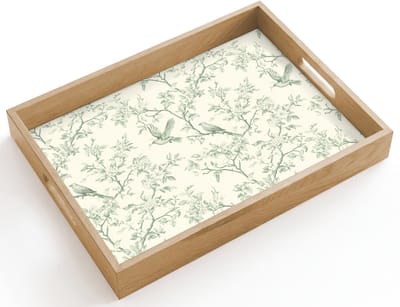 Dienblad hout 40x30 cm - Schootdienblad - Klassiek - Vogels - Groen - Borrelplank rechthoek - Plateau dienbladen