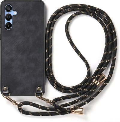 Hybride Backcover met Verstelbare/Afneembare Schouderband + Screenprotector voor Galaxy A15 _ Zwart