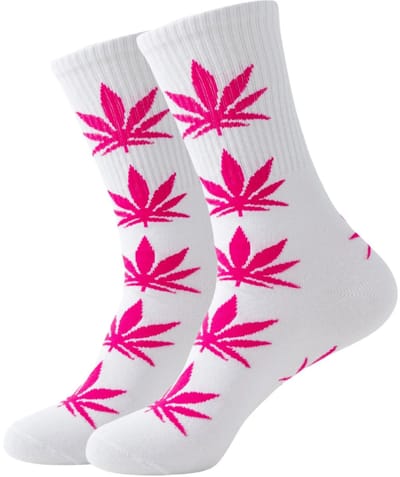 CHPN - Wiet sokken - Weed socks - Cadeau - Sokken - Roze/Wit - Unisex - One size - 36-46