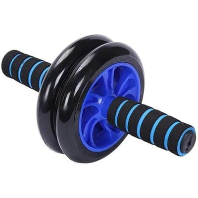 Buik Dubbel Wiel Roller Spier Oefenapparatuur Workout Fitness Wiel met Knielkussen Buikspierroller Gym Roller Trainer blauw