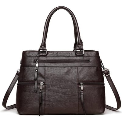 Sacs à main en cuir pour femmes Sac à main de luxe de designer et Portefeuille Sacs à bandoulière de couleur unie pour dames Sacs de voyage et de travail pour dames café